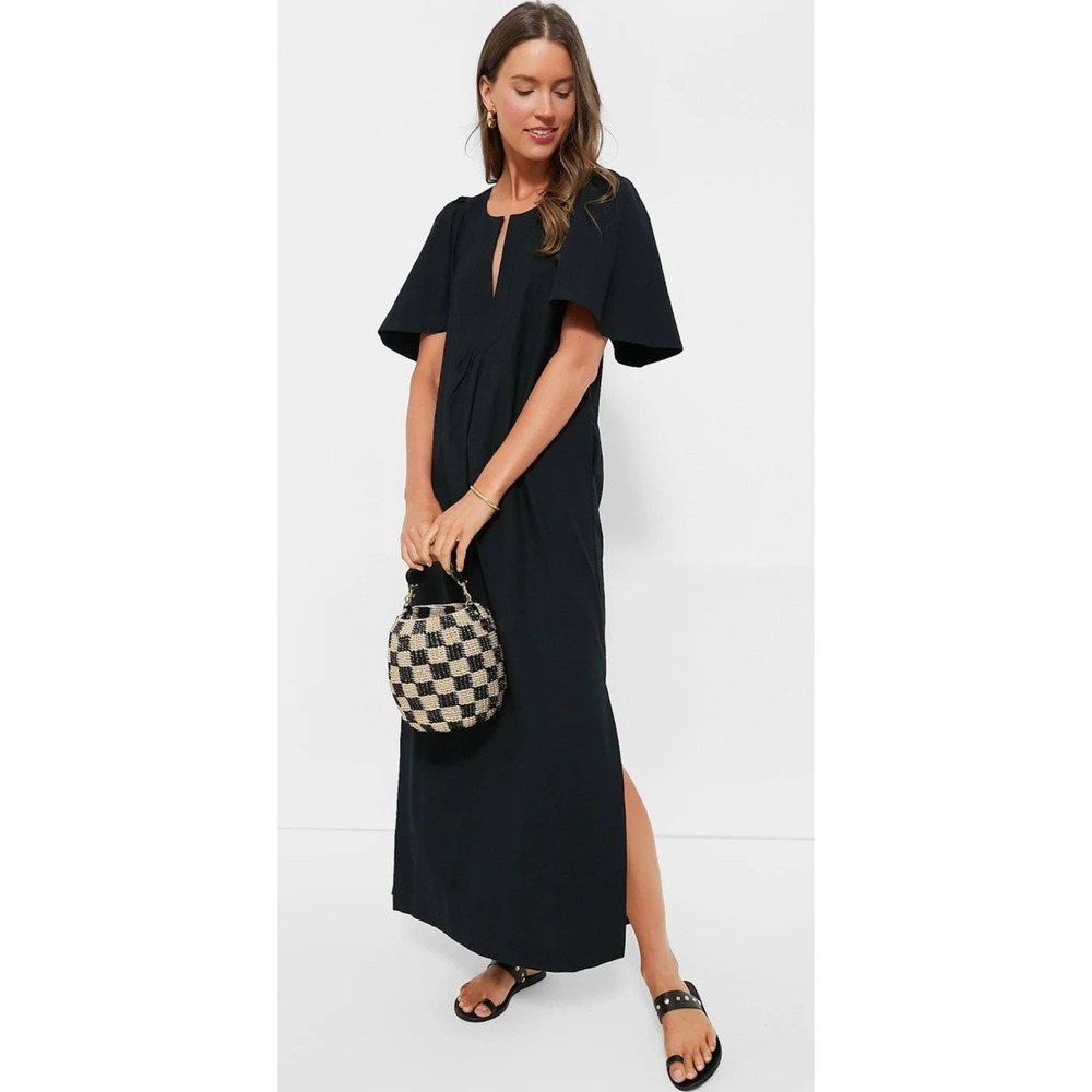 Pomander Place Maxi Dress Womens Large Black Finley Flutter Sleeve Cotton Poplin